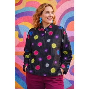Vintage 90s BLEU BAYOU Women Festival Statement Silk Jacket Sz L Artsy Kitschy